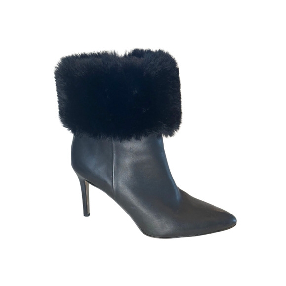 Sam Edelman Oleana Boots Ankle Women's Size 8 Bootie Leather/Faux Fur Trim Black - Picture 1 of 8